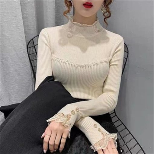 variant image32021 Woman Sweaters Lace Turtleneck Tassel Sweater Women s Underwear Autumn Winter Clothes Popular All match