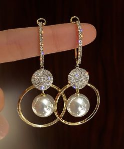 variant image32022 New Classic Elegant Imitation Pearl Dangle Earrings For Women Crystal Long Tassel Exquisite Drop Earring