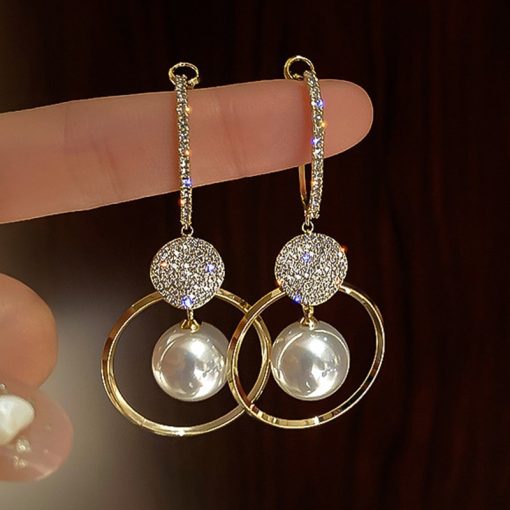 variant image32022 New Classic Elegant Imitation Pearl Dangle Earrings For Women Crystal Long Tassel Exquisite Drop Earring