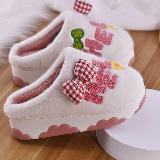 variant image32022 New Cotton Slippers Women Winter Thick Bottom Cute Baotou Drag Household Indoor Warm Wool Slippers