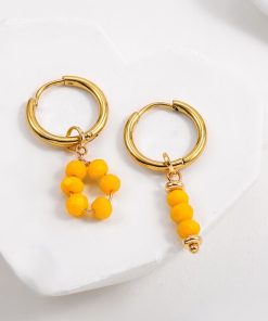 variant image3Bohemian Handmade Natural Stone Beads Hoop Earrings for Women Golden Color Stainless Steel Circle Huggie Hoops