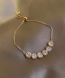 variant image3Elegant Inlaid Rhinestone Korean Bracelets Gold Colour Flower Charm Bracelet For Women Fashion Jewelry Accessories Party