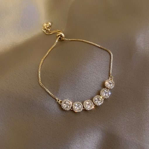 variant image3Elegant Inlaid Rhinestone Korean Bracelets Gold Colour Flower Charm Bracelet For Women Fashion Jewelry Accessories Party