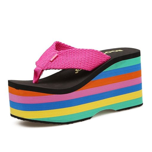 variant image3Women Flip Flops Beach Shoes Wedge Sandals Super High 10CM Heels Casual Peep Toe Platform Slippers