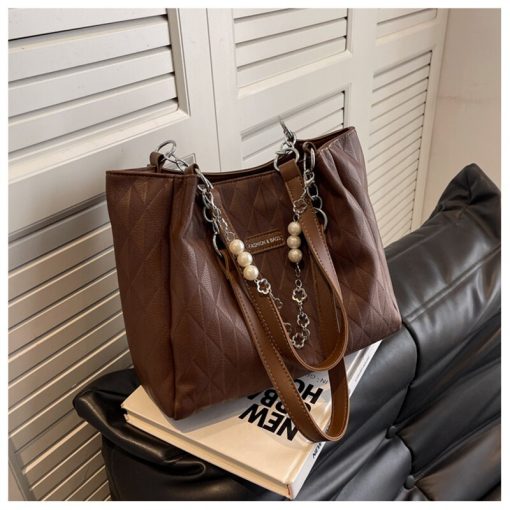 variant image3Women s Big Shoulder Bags Quality Soft Leather Tote Bag New Pearl Chain Pendant Handbag Female