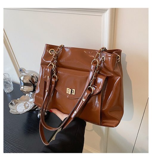 variant image3Women s Casual Shoulder Bags Quality Oil Wax Skin Tote Bag Simple Brand Designer Handbag Female