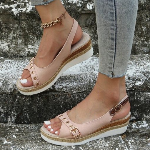 variant image3Womens Wedge Sandals Summer 2022 Peep Toe Platform Gladiator Shoes Woman Bowtie Non slip Espadrilles Sandalias