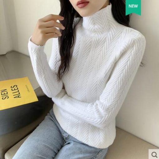 variant image42019 autumn and winter new high neck cashmere sweater ladies sweater long loose knit pullover shirt