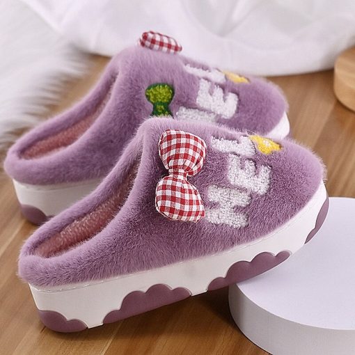 variant image42022 New Cotton Slippers Women Winter Thick Bottom Cute Baotou Drag Household Indoor Warm Wool Slippers