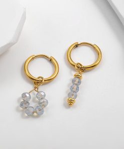 variant image4Bohemian Handmade Natural Stone Beads Hoop Earrings for Women Golden Color Stainless Steel Circle Huggie Hoops