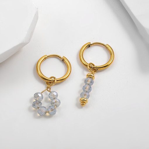 variant image4Bohemian Handmade Natural Stone Beads Hoop Earrings for Women Golden Color Stainless Steel Circle Huggie Hoops