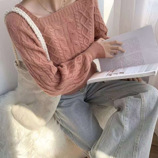 variant image4Casual Knitted Sweater Women Pullover 2022 Autumn Winter Soft Thick Warm Wool Jumper Female All Match