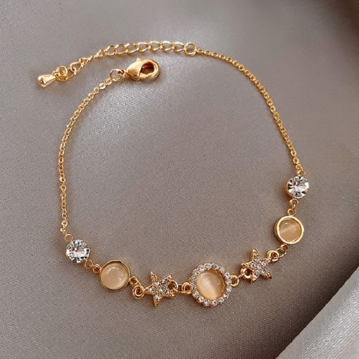 variant image4Elegant Inlaid Rhinestone Korean Bracelets Gold Colour Flower Charm Bracelet For Women Fashion Jewelry Accessories Party