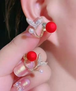variant image4French Light Luxury Pink Tulip Flower Pearl Stud Earrings For Women Korean Zircon Exquisite Earring Party