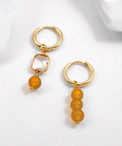 variant image5Bohemian Handmade Natural Stone Beads Hoop Earrings for Women Golden Color Stainless Steel Circle Huggie Hoops