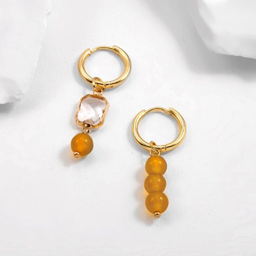 variant image5Bohemian Handmade Natural Stone Beads Hoop Earrings for Women Golden Color Stainless Steel Circle Huggie Hoops