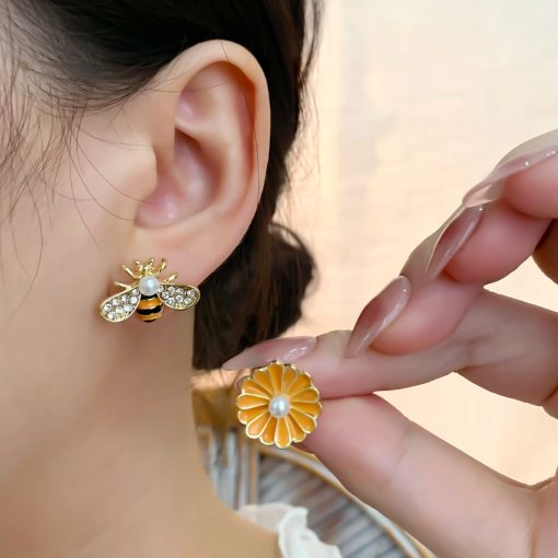 variant image5French Light Luxury Pink Tulip Flower Pearl Stud Earrings For Women Korean Zircon Exquisite Earring Party