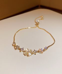 variant image7Elegant Inlaid Rhinestone Korean Bracelets Gold Colour Flower Charm Bracelet For Women Fashion Jewelry Accessories Party