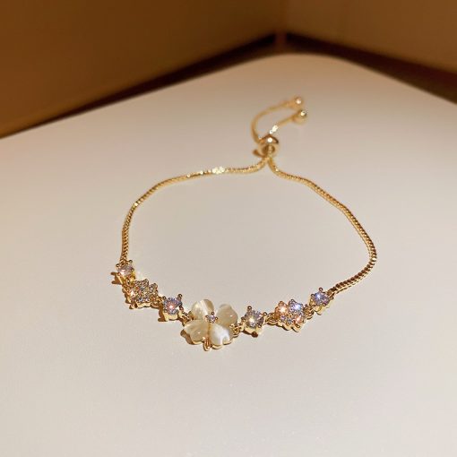 variant image7Elegant Inlaid Rhinestone Korean Bracelets Gold Colour Flower Charm Bracelet For Women Fashion Jewelry Accessories Party