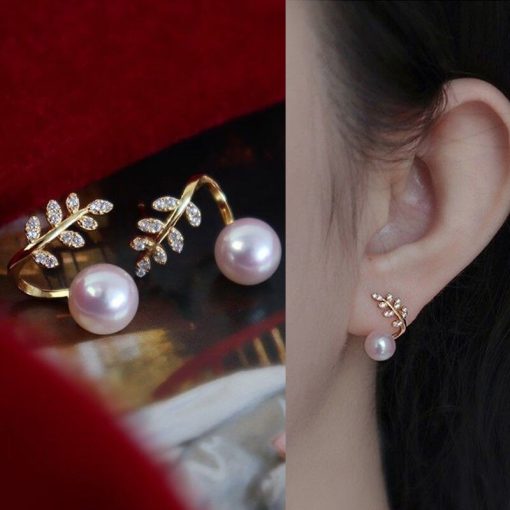 variant image7French Light Luxury Pink Tulip Flower Pearl Stud Earrings For Women Korean Zircon Exquisite Earring Party