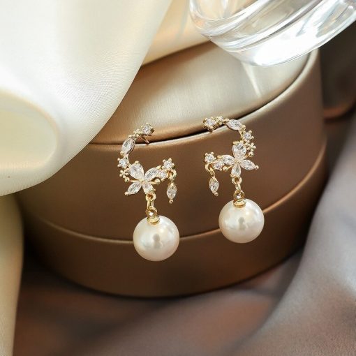 variant image82022 New Classic Elegant Imitation Pearl Dangle Earrings For Women Crystal Long Tassel Exquisite Drop Earring