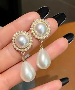 variant image92022 New Classic Elegant Imitation Pearl Dangle Earrings For Women Crystal Long Tassel Exquisite Drop Earring