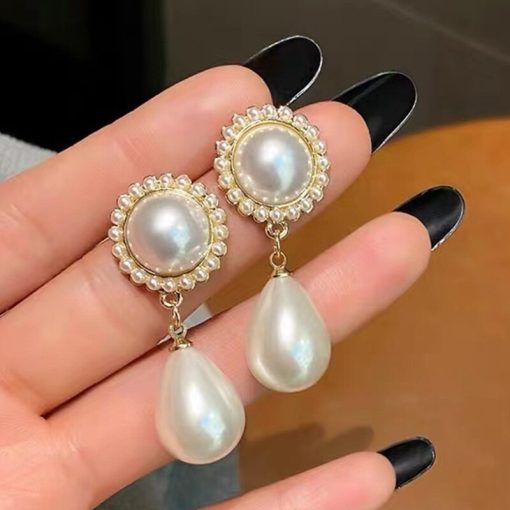 variant image92022 New Classic Elegant Imitation Pearl Dangle Earrings For Women Crystal Long Tassel Exquisite Drop Earring
