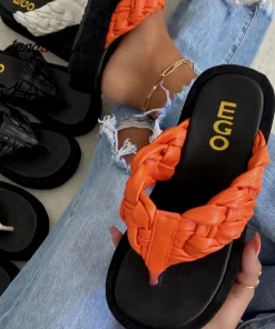 2022 woven slippers women casual slippers for ladies beach flip flops summer thick bottom sandals orange.jpg Q90.jpg