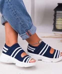 4PojNew Women Sandals 2022 High Heels Platform Women Shoes Summer Female flats Knitting Slip On Peep