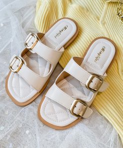 BCfi2022 New summer flat one line belt slippers for women Korean fashion brand design sandals Casual