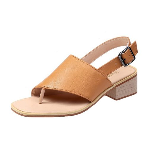 BGgxSummer thick heel sandals women s clip toe buckle fashion women s sandals solid color versatile