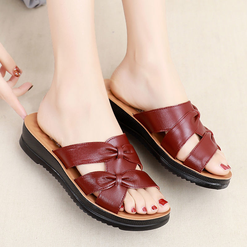 Women’s Summer Leather Open Toe Casual Slippers – Miggon