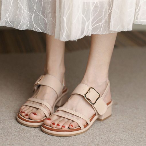 JNgKChunky Heels Women Summer Sandals Casual Women s Shoes Heels Square Toe Fashion Comfortable Sandals Female