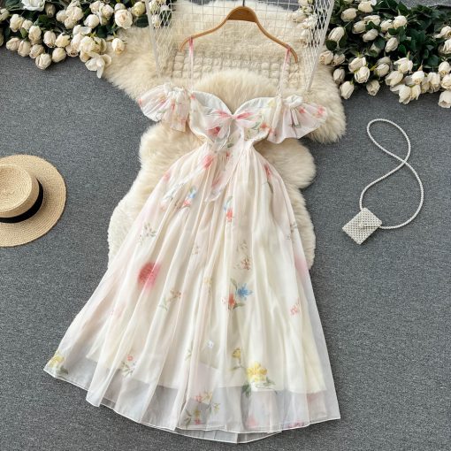 Off the Shoulder Sexy Strap Dress Summer Strapless Corset Maxi Sundress Ladies Backless Bow Sweet Print Long Dress