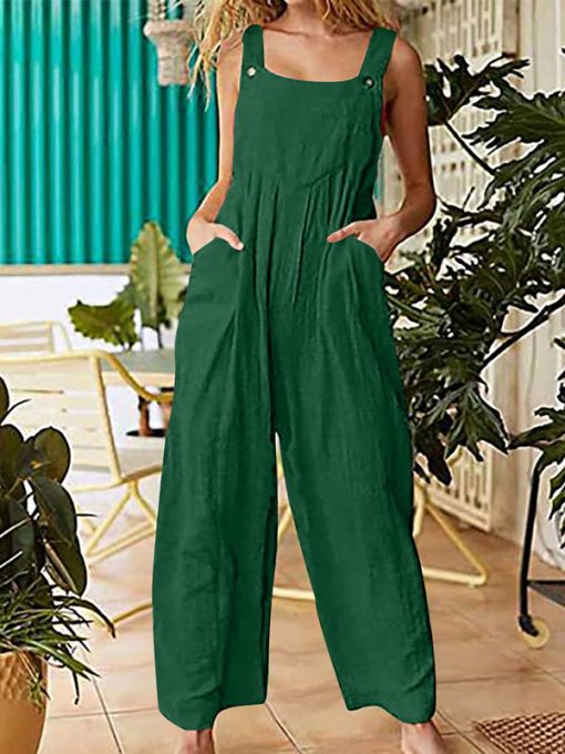 SGgtEaseHut Women Jumpsuit with Pockets Solid Sleeveless Wide Legs Plus Size Overalls Casual Rompers Women Playsuits