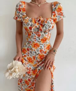 Sexy Floral Dress Women Summer Elegant Off Shoulder Backless Short Sleeves Maxi Dress Female Waist Slit.jpg 1