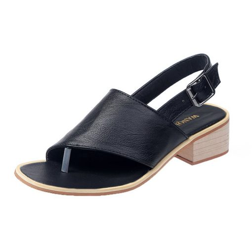 USEFSummer thick heel sandals women s clip toe buckle fashion women s sandals solid color versatile
