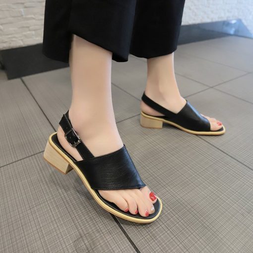 VolRSummer thick heel sandals women s clip toe buckle fashion women s sandals solid color versatile