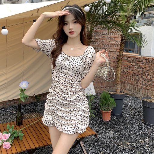 WkvDWomen Dress Vintage Summer 2022 Print Flower Evening Y2k High Waist Party Elegant Korean Fashion Aesthetic