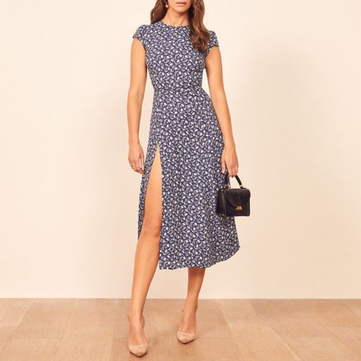 Women Dresses Summer 2021 O Neck Short Cap Sleeve Vintage Elegant Print Chiffon Midi Dress With.jpg 640x640 3