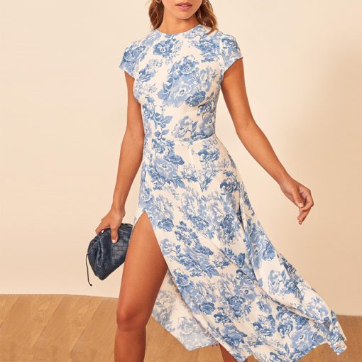 Women Dresses Summer 2021 O Neck Short Cap Sleeve Vintage Elegant Print Chiffon Midi Dress With.jpg 640x640