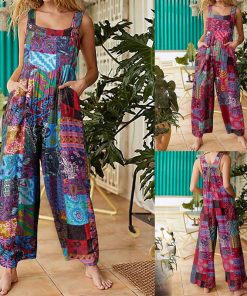 Women Ethnic Style Jumpsuits Summer Overalls Multicolor Square Neck Sleeveless Casual Rompers with Pockets for Girls.jpg Q90.jpg 1
