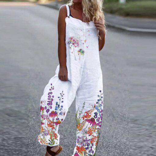 XgT0S 3xl Solid Color Women Casual Loose Breathable Sleeveless Long Jumpsuit Overalls Fashion Female White Cotton