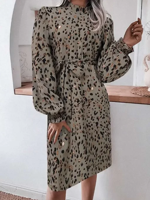 ZANZEA Elegant Leopard Print Sundress 2023 Women O Neck Long Puff Sleeve Party Dress Autumn Holiday.jpg 1