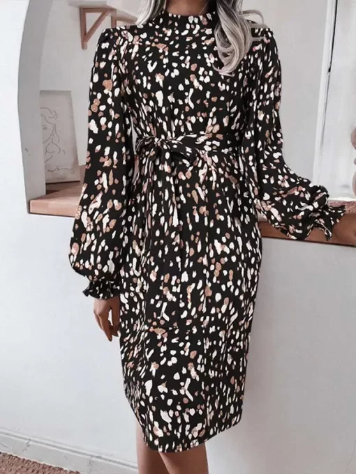ZANZEA Elegant Leopard Print Sundress 2023 Women O Neck Long Puff Sleeve Party Dress Autumn Holiday.jpg