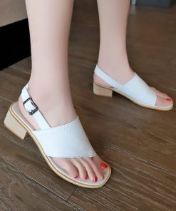 alhpSummer thick heel sandals women s clip toe buckle fashion women s sandals solid color versatile