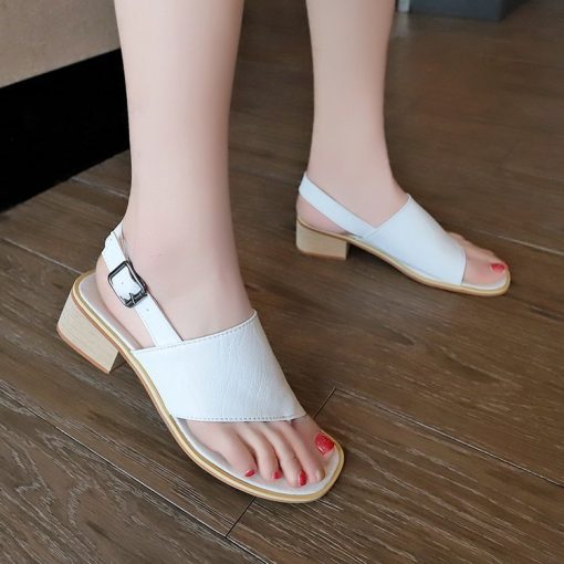 alhpSummer thick heel sandals women s clip toe buckle fashion women s sandals solid color versatile
