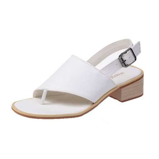 d2acSummer thick heel sandals women s clip toe buckle fashion women s sandals solid color versatile