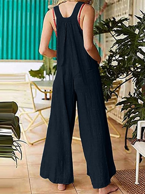 dy3AEaseHut Women Jumpsuit with Pockets Solid Sleeveless Wide Legs Plus Size Overalls Casual Rompers Women Playsuits
