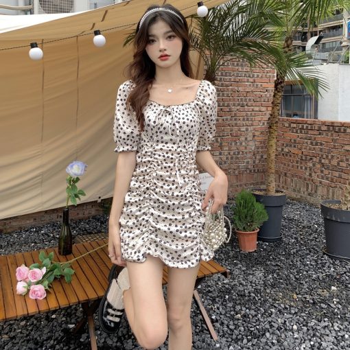 iybHWomen Dress Vintage Summer 2022 Print Flower Evening Y2k High Waist Party Elegant Korean Fashion Aesthetic